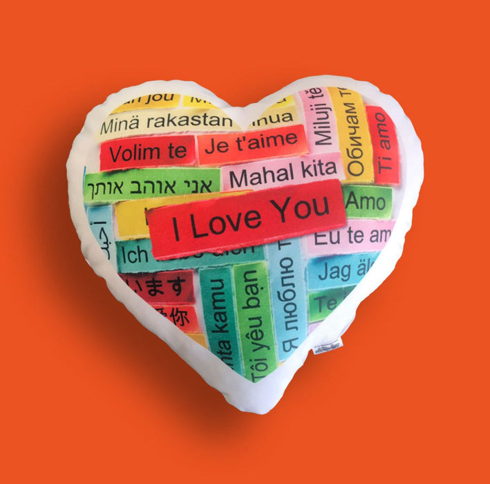 I Love You Different Languages Heart Cushion FREE DELIVERY
