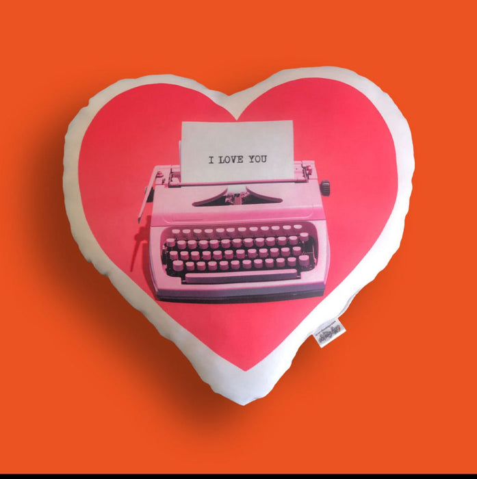 Typewriter I Love you Heart Cushion - FREE DELIVERY